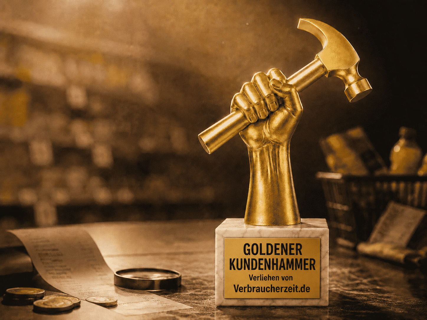 Goldener Kundenhammer als Auszeichnung von Verbraucherzeit